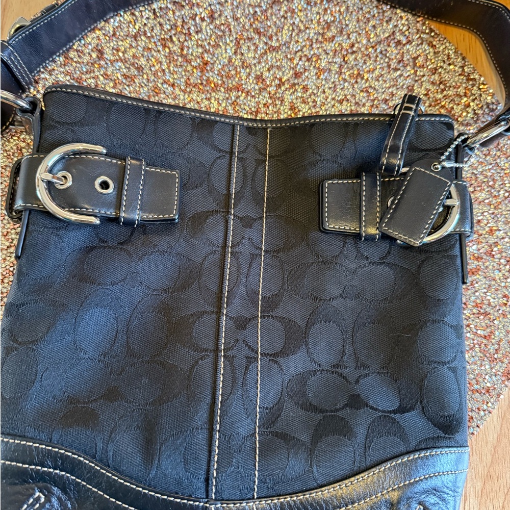 Coach Black Shoulder Bag with Silver Buckles